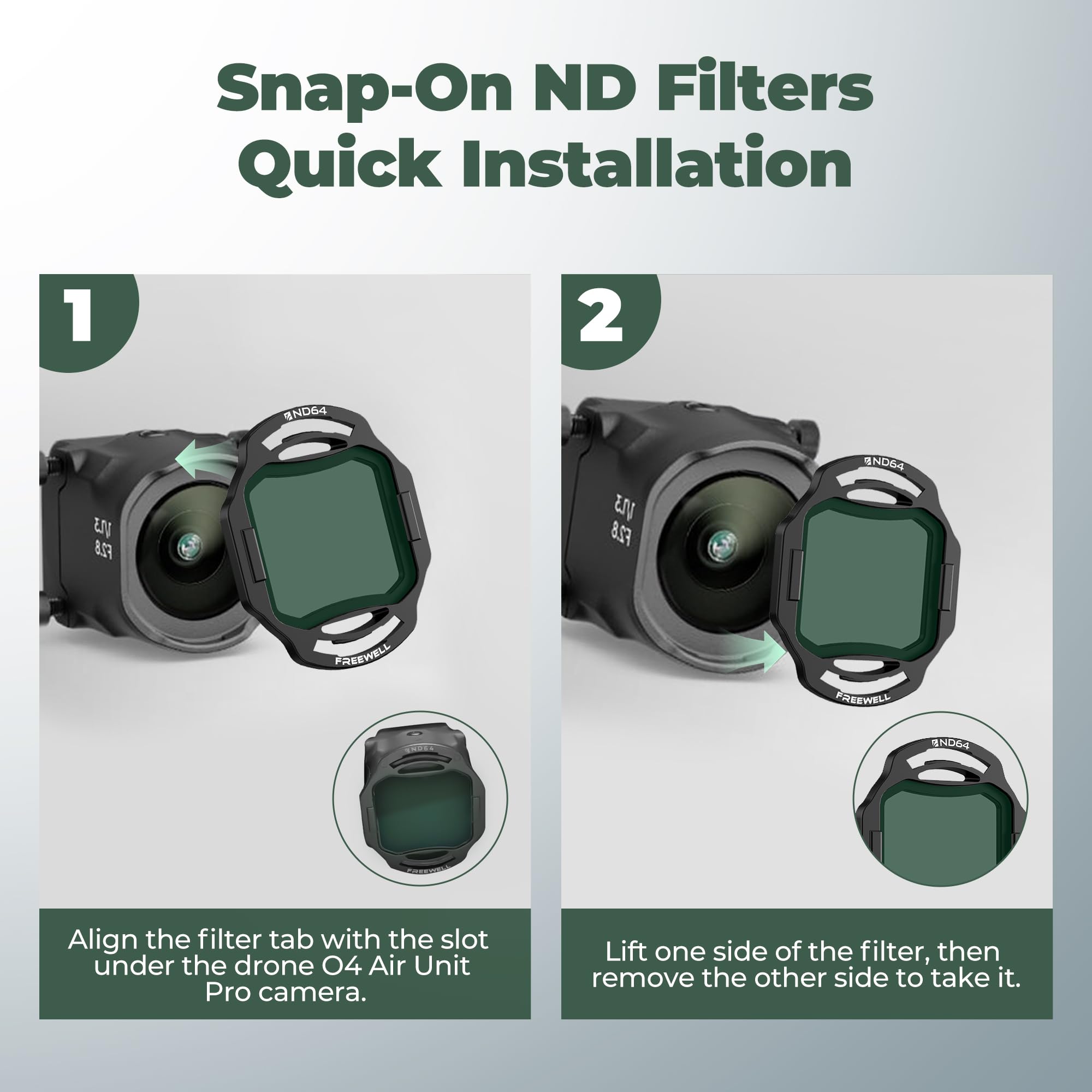 Freewell Filtr ND 4-pak do DJI O4 Air Unit Pro | ND8, ND16, ND32, ND64 – zmniejsz prędkość migawki dla płynnego, kinowego nagrania