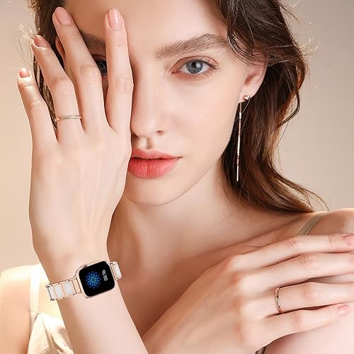 Miniatura 6 de Correa de metal compatible con Apple Watch de 1.496 in 1.575 in 1.614 in 1.654 in 1.732 in 1.772 in 1.929 in, pulsera de jade con incrustaciones de