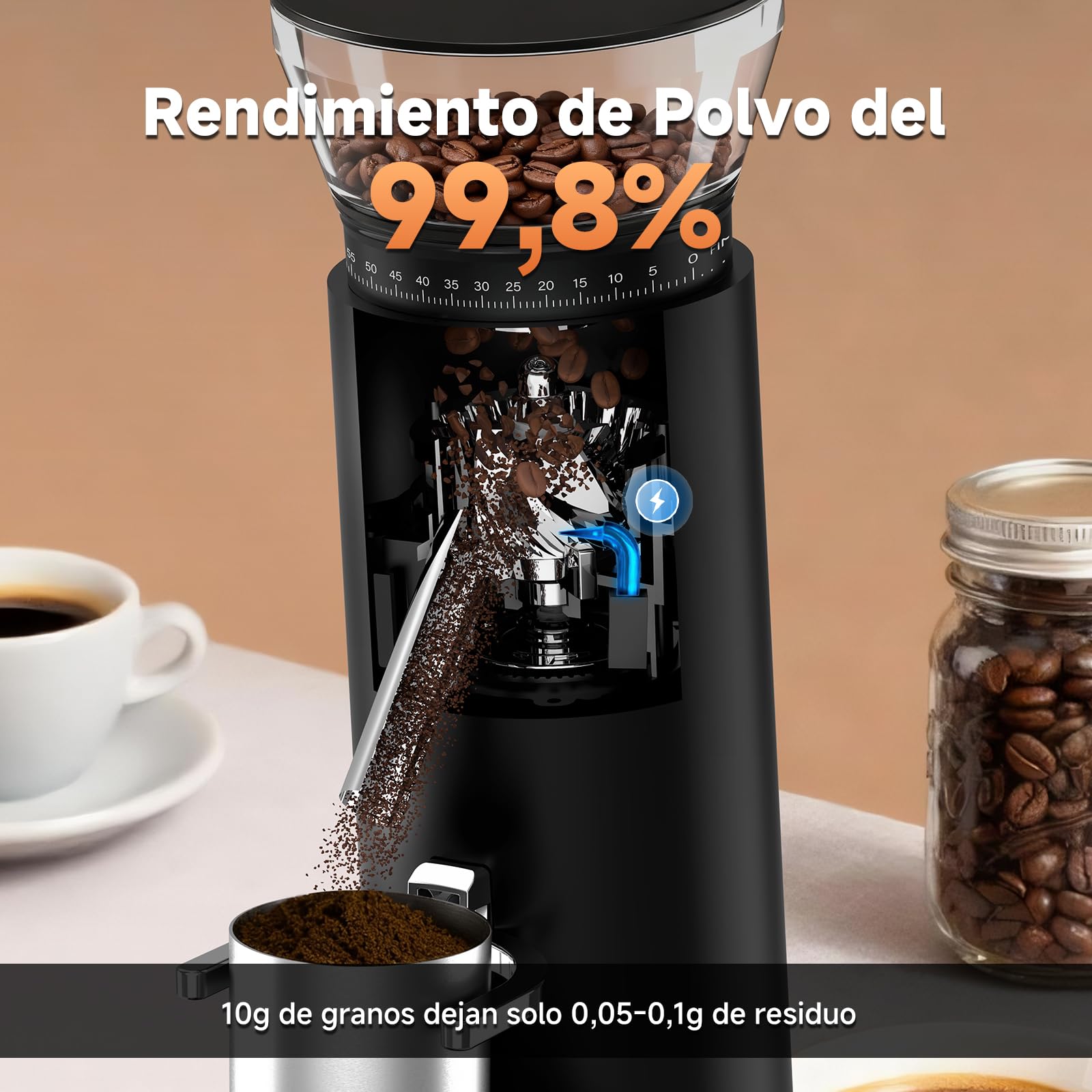 AAOBOSI Molinillo Café Eléctrico, Máquina de Café Portátil 110W, Batería 2600mAh, Máquina de Café con 60 Niveles de Molienda Personalizados, Incluye Portafiltro para Máquinas de Café Espresso