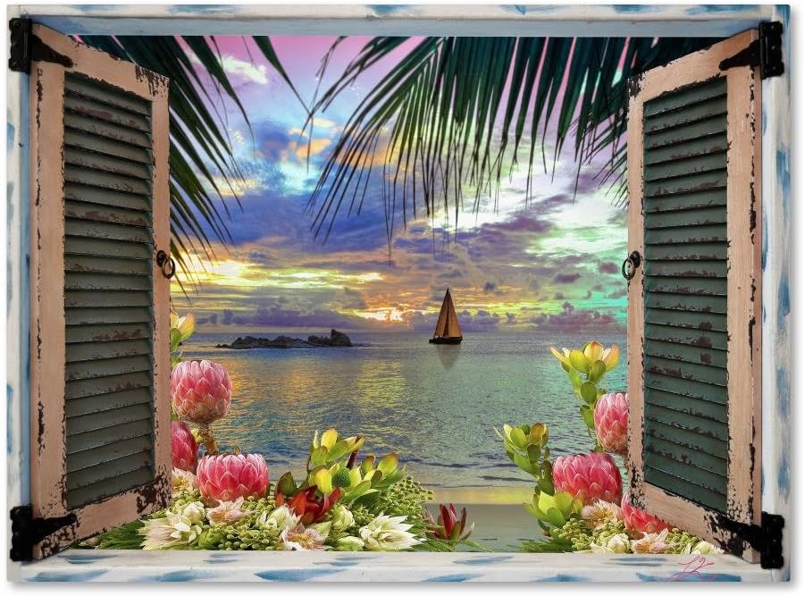 Tropical Window to Paradise III by Leo Kelly, 35x47-Inch Canvas Wall Art