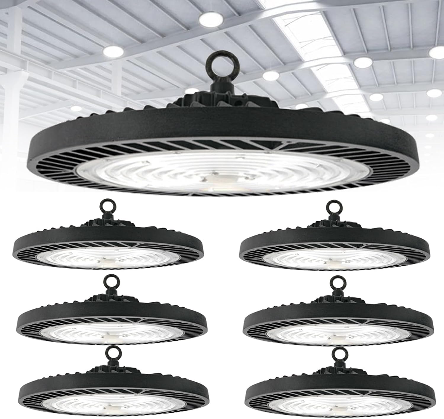 UL/CE Listed 10 Pack UFO LED High Bay Light Shop Lamp 300W, IP65 45000lm, 150LM/W High Efficiency, Wide Voltage 120-277V, 6500K Daylight For Warehouse Workshop Factory Gym Lighting(4 pcs,100W)