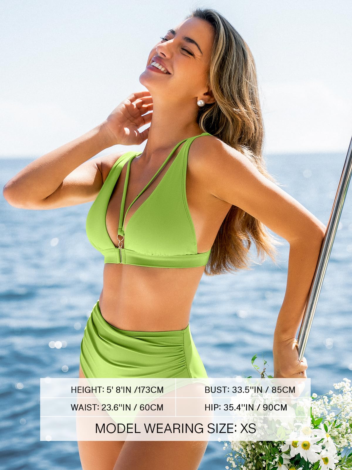 CUPSHE Bikini Set Hochtaillierter V Ausschnitt Triangel Schnitt Rückenverschluss Vollständige Bedeckung Zweiteiliger Badeanzug