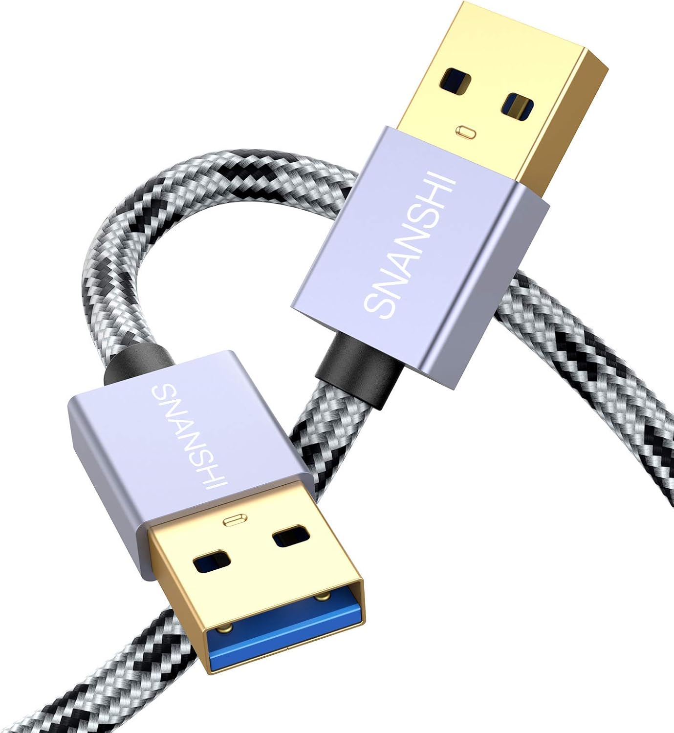 USB 3.0 Cable Male to Male 1.5 ft, SNANSHI USB to USB Cable Nylon Braided Cable Aluminum Shell for Data Transfer Hard Drive Enclosures, Laptop Cooling Pad, Modems, Cameras and More