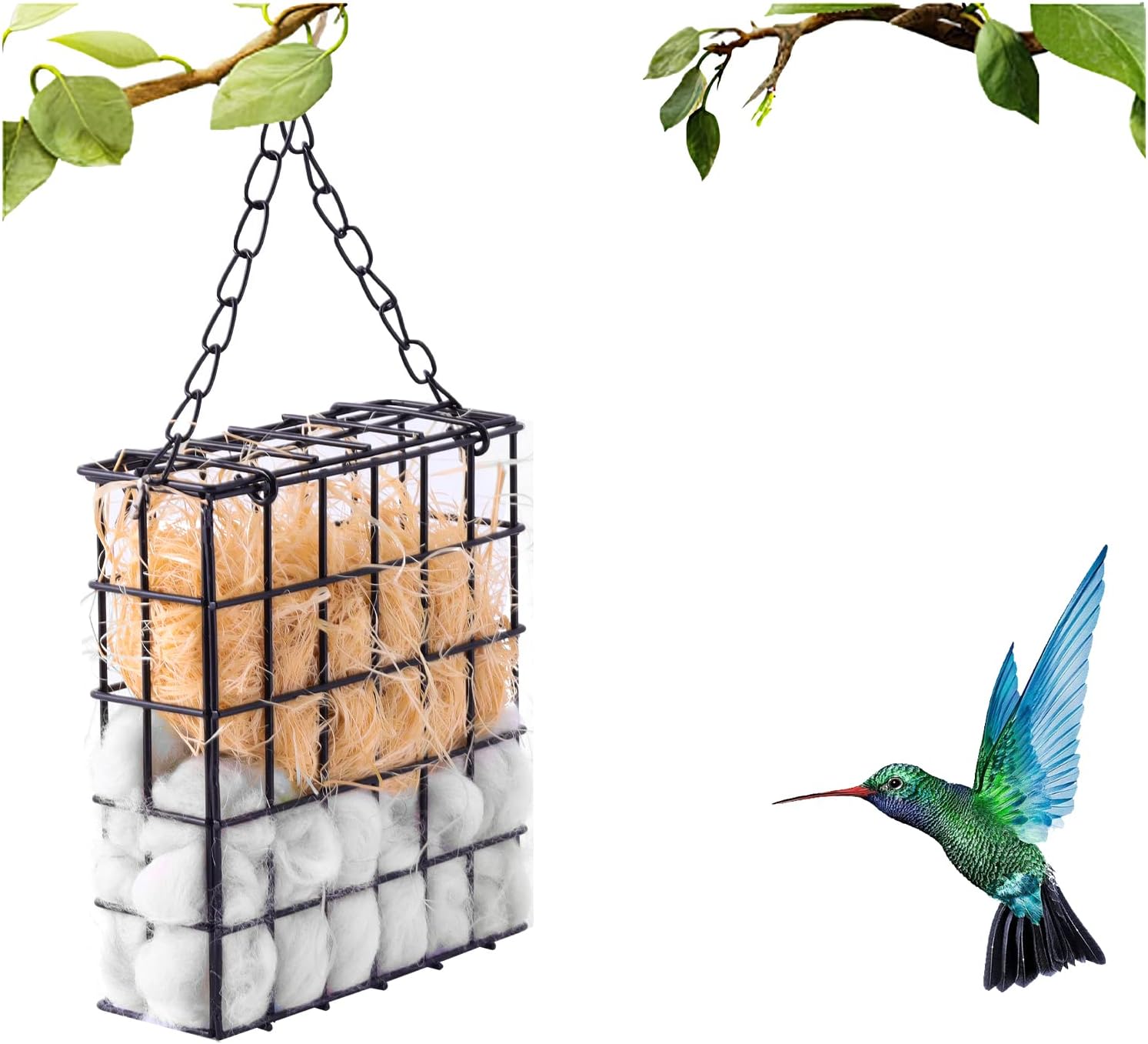 Bird Nesting Material Set Globe Humming Bird Nesters Hanging Bird House for Outdoor Wild Bird Nesting Station Cozy Resting Place, black (z33)