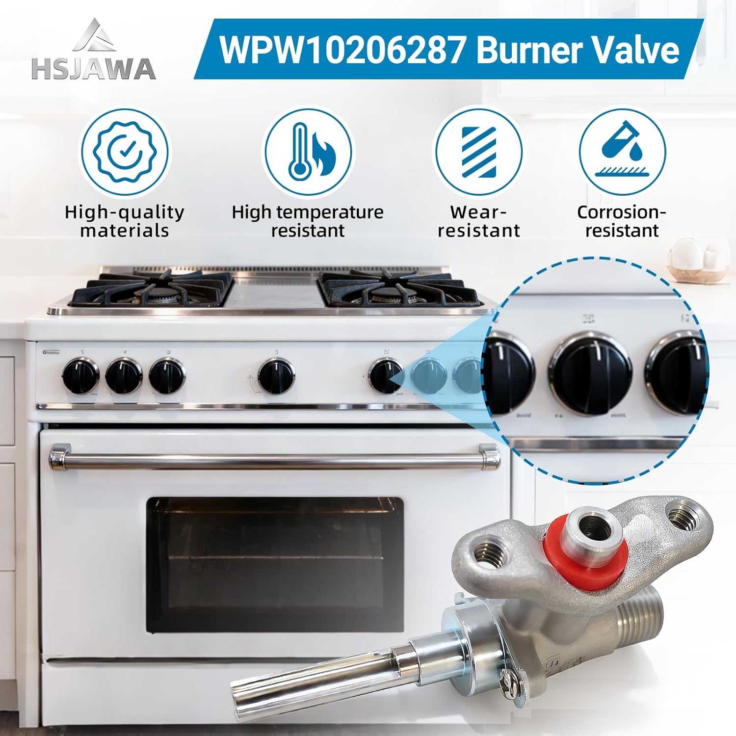 WPW10206287 Range Surface Burner Valve W10206287 Gas Burner Valve Fits for Whirlpool KitchenAid Maytag Models Include 1872376 AP6017057 PS11750352 EAP11750352 (Gray 1PC)