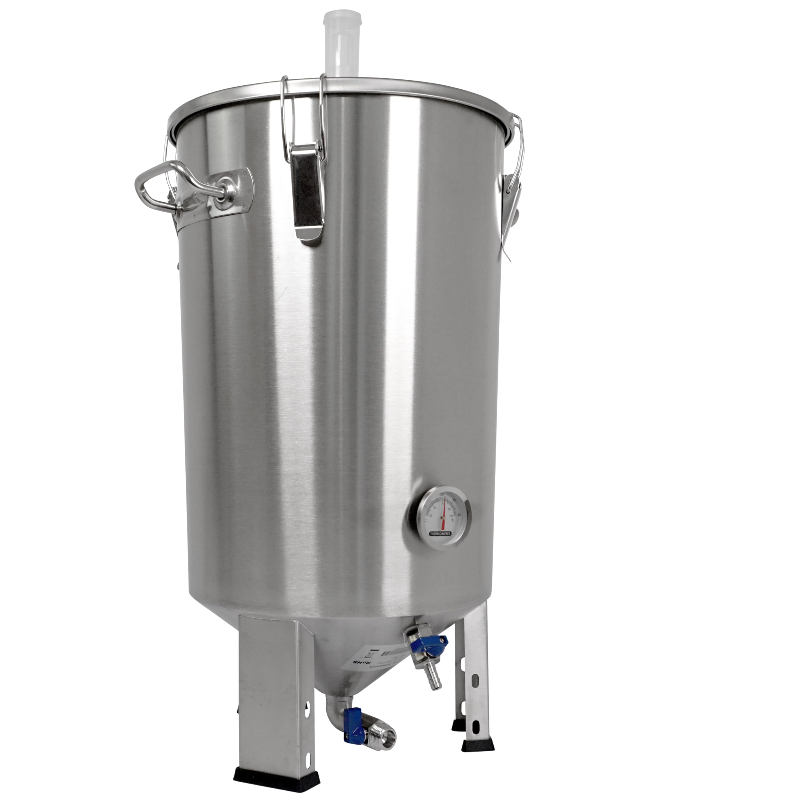 Edelstahl Gärbehälter Gärtank Fermenter 30 L Restauslauf mit Isoliermantel | konisch mit Boden-Restauslauf, Innen-Thermometer, luftdicht verschließbarer Spanndeckel Saft-Fermentation