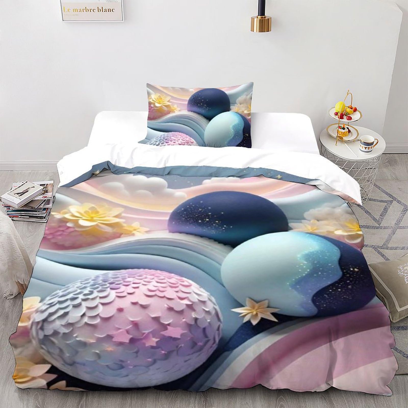 Housse de couette fleurs sphériques 135x200 literie microfibre dessin animé imprimé 3D enfant