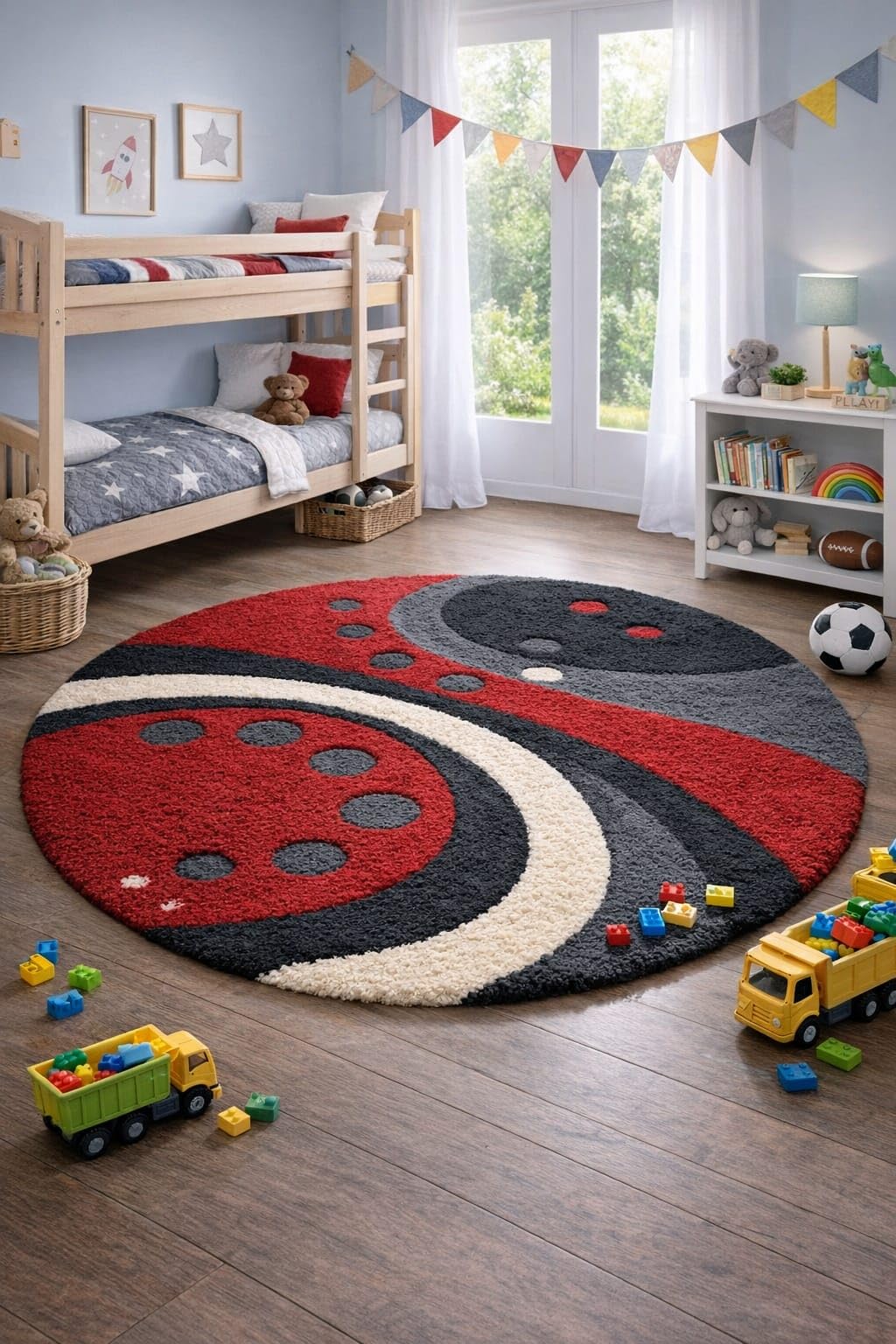 Modern Abstract Round Rug - Blue & Beige -21 Modern Abstract Round Rug - Blue & Beige -21