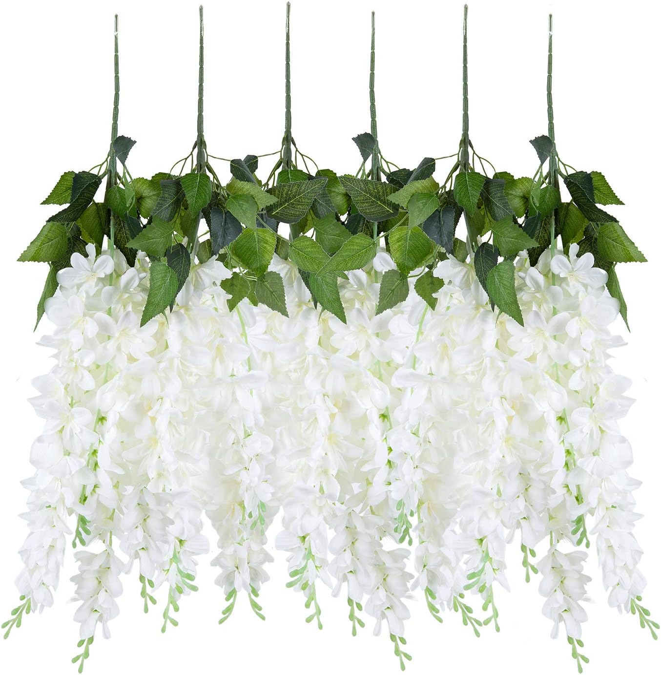 U'Artlines Wisteria Artificial 2.3 Feet/Piece Hanging Wisteria Vine Fake Flower Bush String Home Party Wedding Decoration,Pack of 6,White