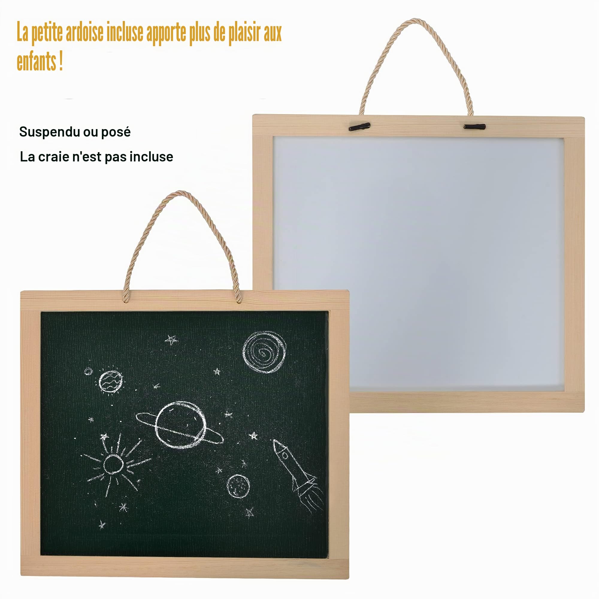 Lit Enfant 90x200 cm Bois avec Tableau Noir Protection Anti-Chute Sommier Lattes Blanc