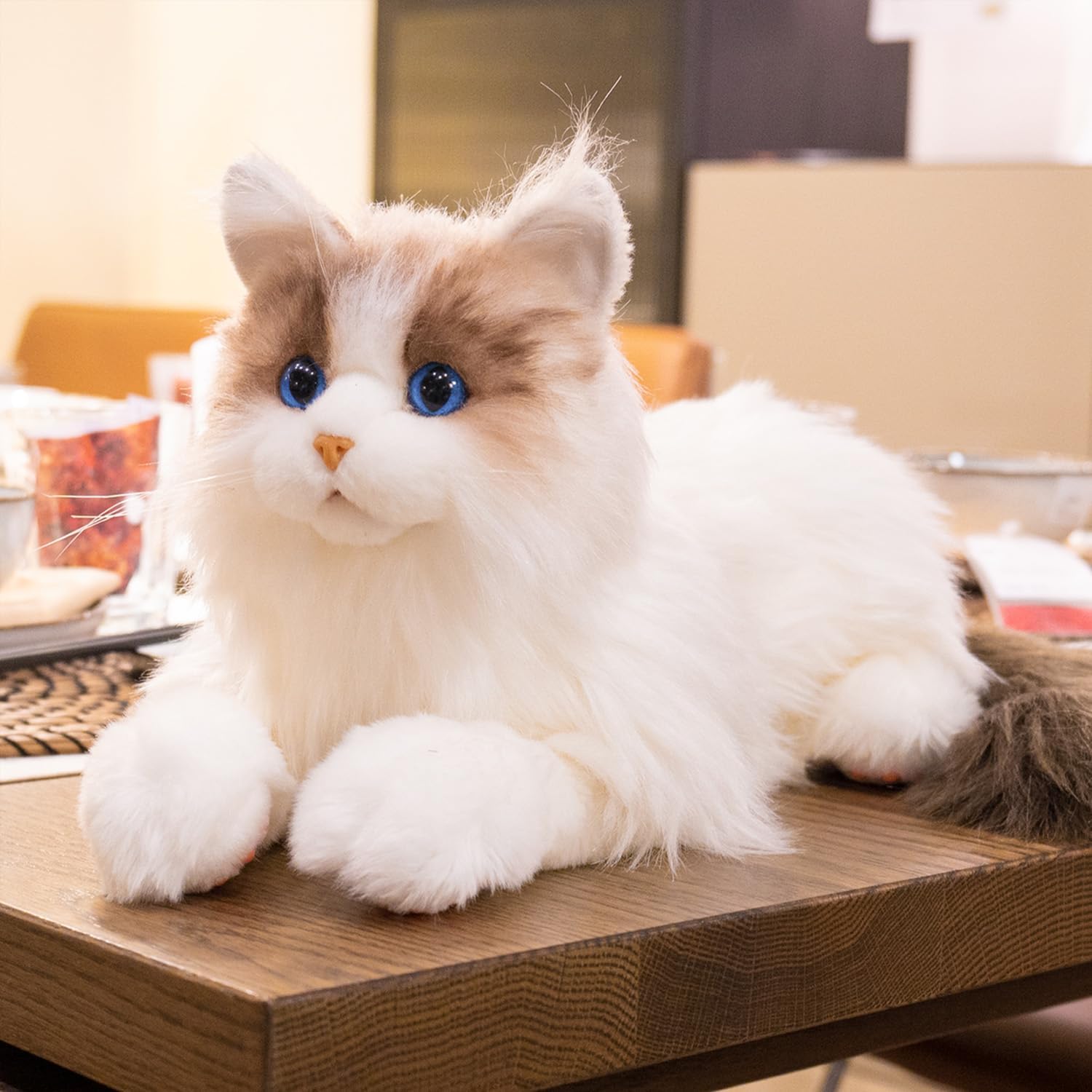 Chongker Interaktive Ragdoll Katze, Realistische Plüschkatze mit Miauen, Schnurren und Herzschlag, Beweglichem Kopf und Schwanz, Ideale Haustieralternative