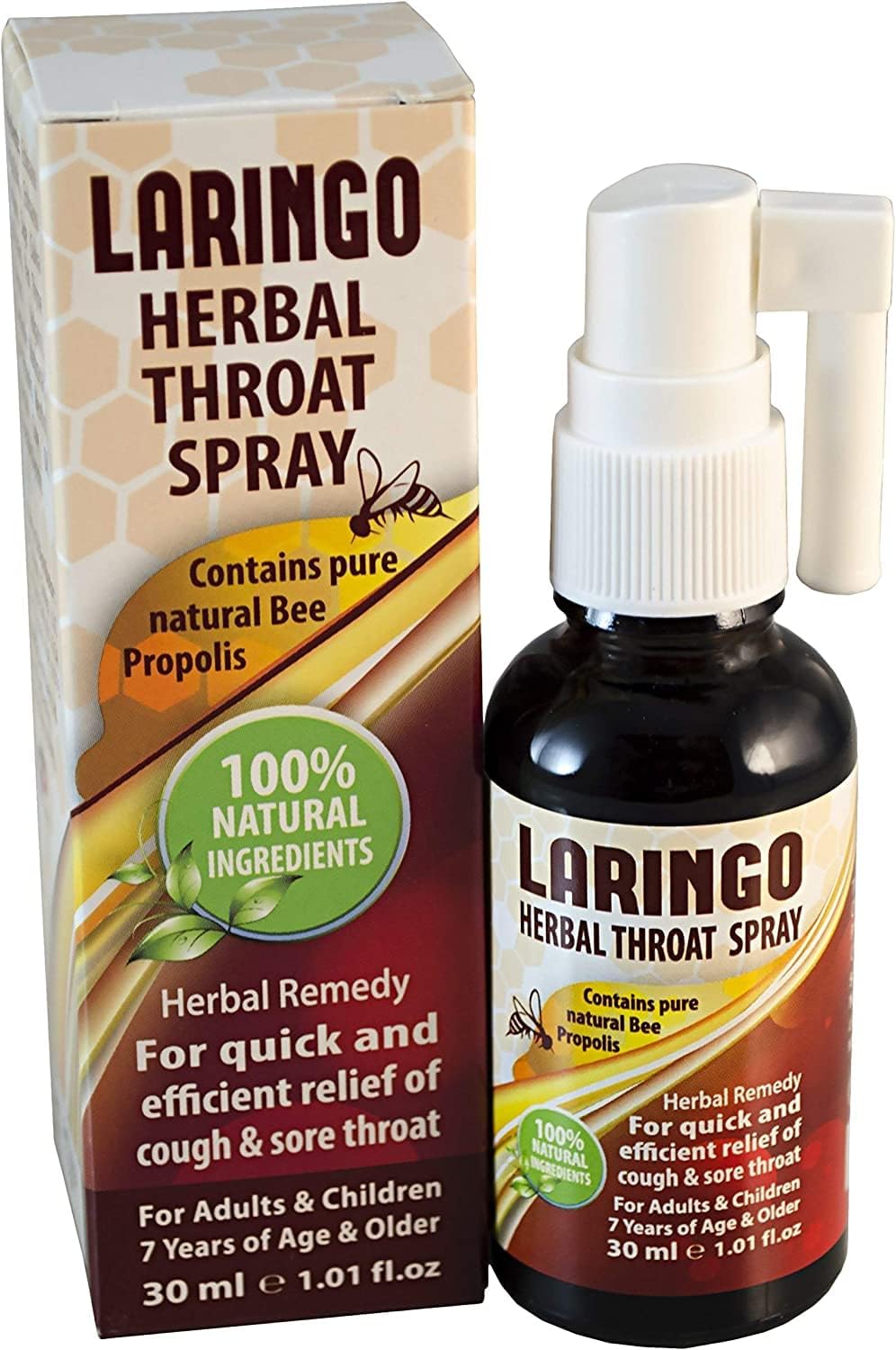 Laringo Throat Spray – Contains Pure 99% Raw Bee Propolis Extract – 100% Natural Throat Remedy for Adults and Children – Gluten Free, Quick Relief. Kosher – 1 FL Oz