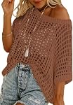 Dokotoo Womens Spring Summer Short Sleeve Sweater Beach Cover Ups Casual Crochet Hollow Out Knit Tops Pullover Shirts
