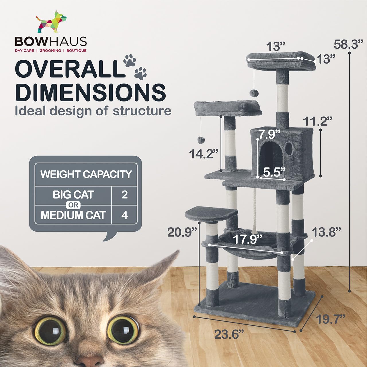 58 Inch Cat Tree With Space Capsule - Multi-Level Cat Tower For Large Cats