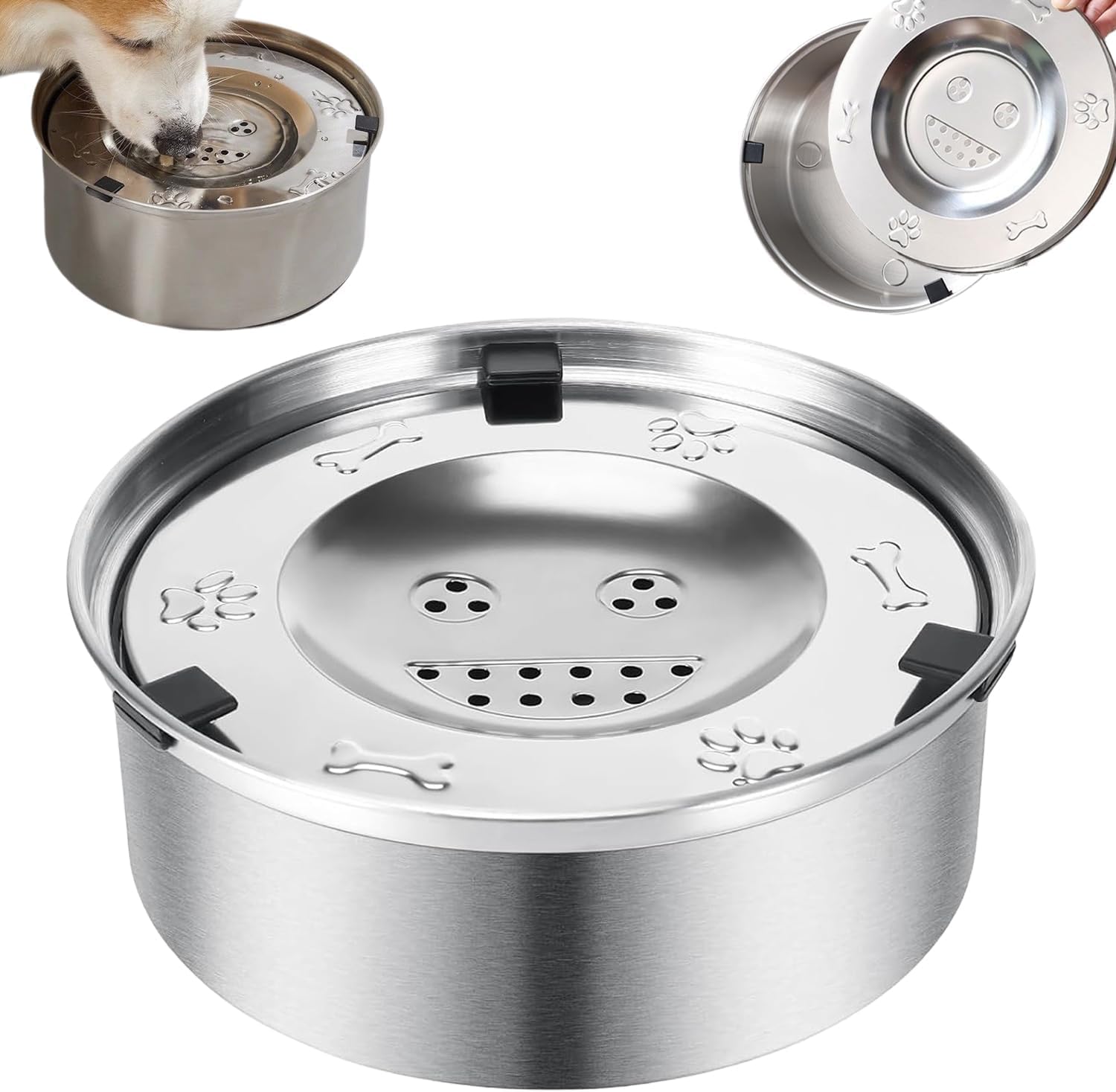 Gamelle Anti-Éclaboussure Chien1L, Gamelle Eau Chien en Acier Inoxydable, Anti-Éclaboussure avec Fond Antidérapant, Anti-Renversement