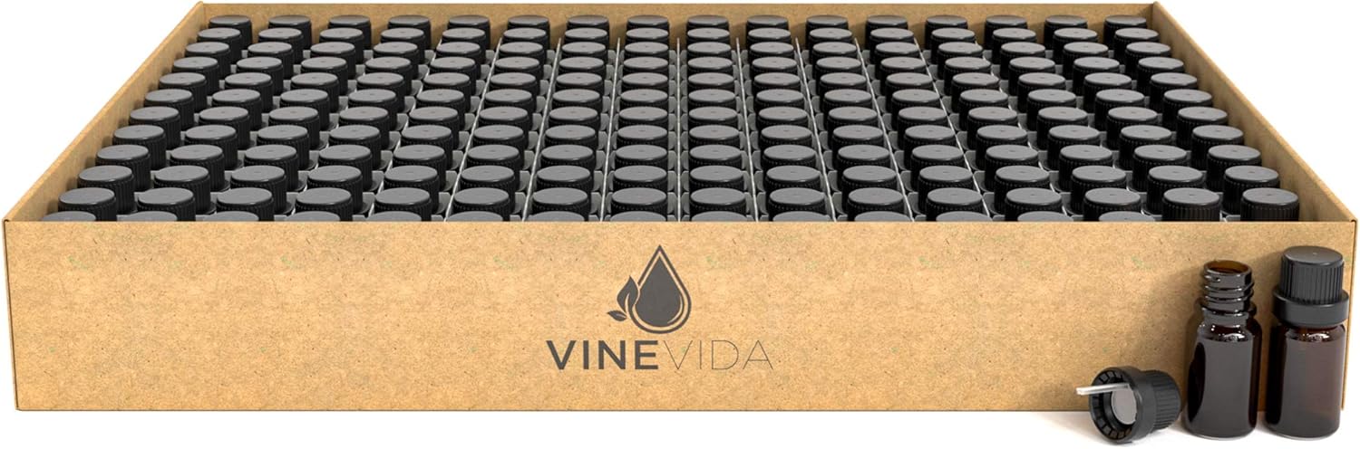 Wholesale Essential Oil Bottles Bulk - 270 Amber glass bottles With Caps and Droppers for Essential Oils, Aromatherapy, Perfume Samples, Mini 10 ml Glass Vials | Complete Carrier Oil Kit, DIY.