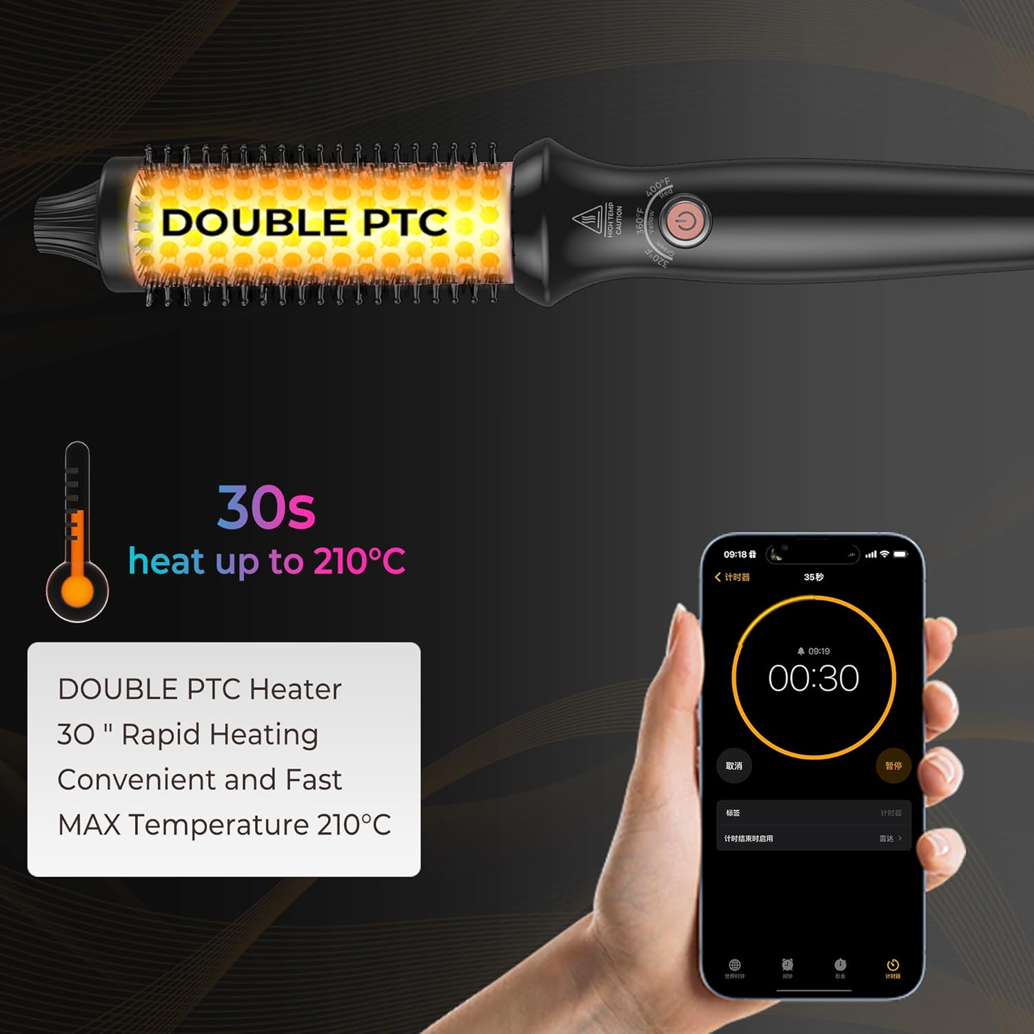 Thermal Brush-Blowout brushs,10 Temperatures LCD Display Upgrade to 400°F 1.5 in Heated Round-Brush Curling Iron Heated Ceramic Tourmaline Ionic Comb 110-240V Volum for Any Hair Type - Image 8