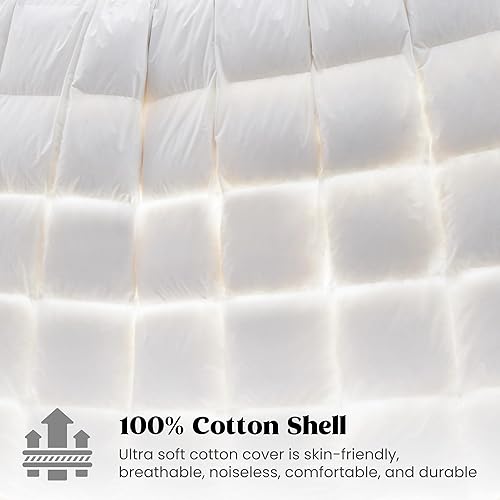 Miniatura 10 de Edredón plisado de plumas de ganso, 100% algodón, tamaño matrimonial, 82 x 86 pulgadas, para todas las estaciones, con 8 pestañas, relleno de