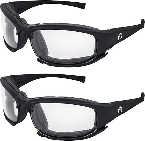 Alpha Omega AO3 - Gafas de sol de motocicleta acolchadas de espuma Z87.1 convertibles para hombres o mujeres, 2 pares de montura negra con lentes