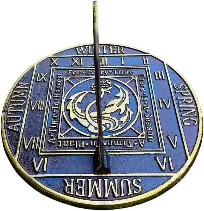 Season Cycle Brass Sundial – Verdigris Finish, 10.5-Inch Garden Timepiece
