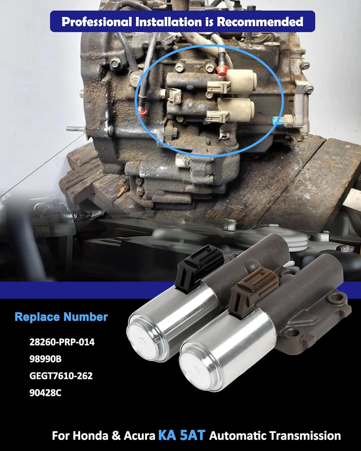 28260-PRP-014 Transmission Dual Linear Solenoid with Gasket Replacement for 2003-2007 Honda Accord 2002-2011 CR-V Element RSX TSX L4 2.4L Replaces# 98990B GEGT7610-262 90428C