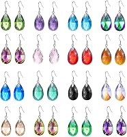 SAMOCO 16 Pairs Rainbow Crystal Drop Dangle Earrings for Women - Hypoallergenic Teardrop Hook Earrings Set