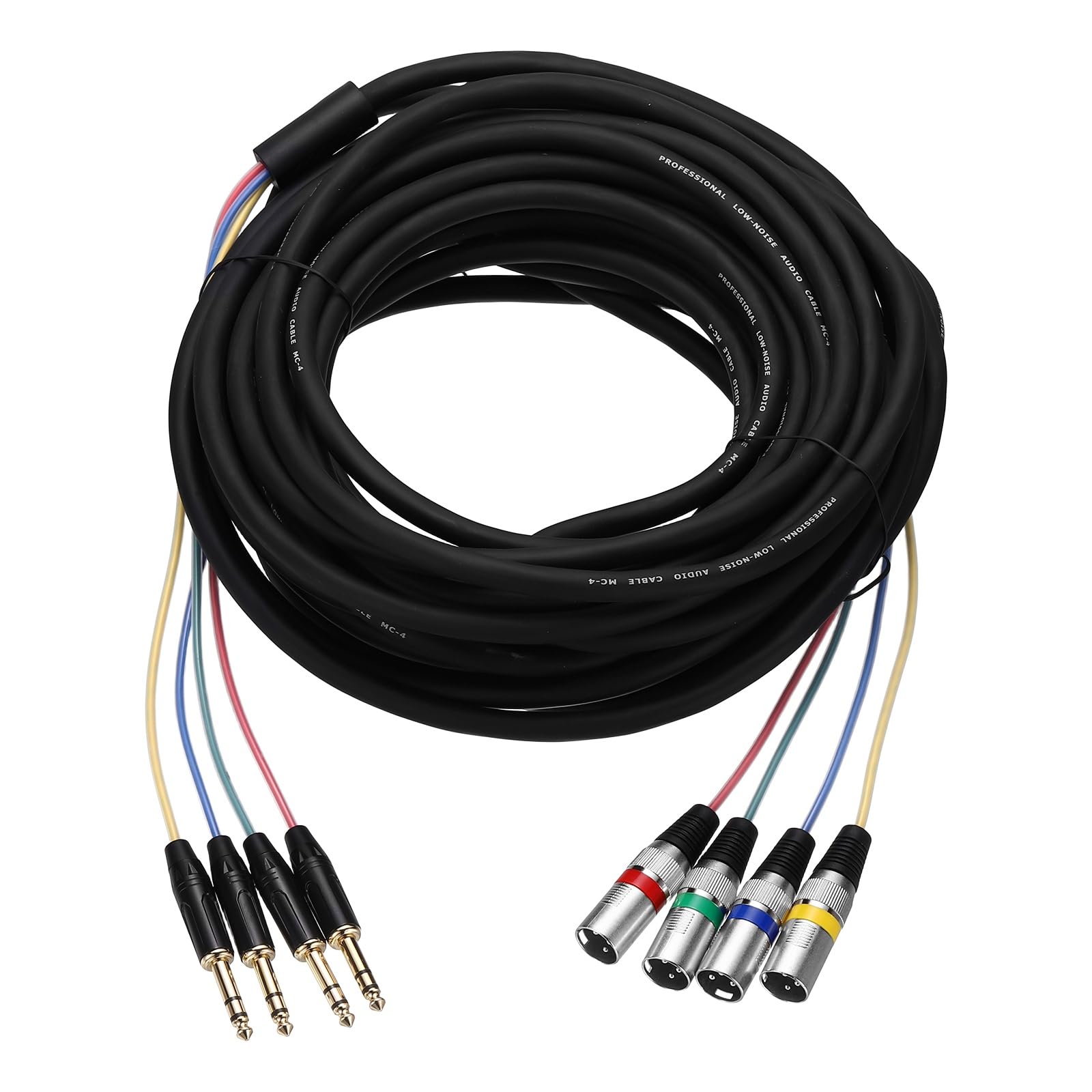 QUARKZMAN 1Stück 4-Kanal XLR Snake Kabel 4 Farbige XLR Männlich Auf TRS6.35 Mikrofonkabel 4-Wege Mikrofon Patch Kabel Balanced Audio Für Bühne Studio Live-Aufnahme 49.2Ft