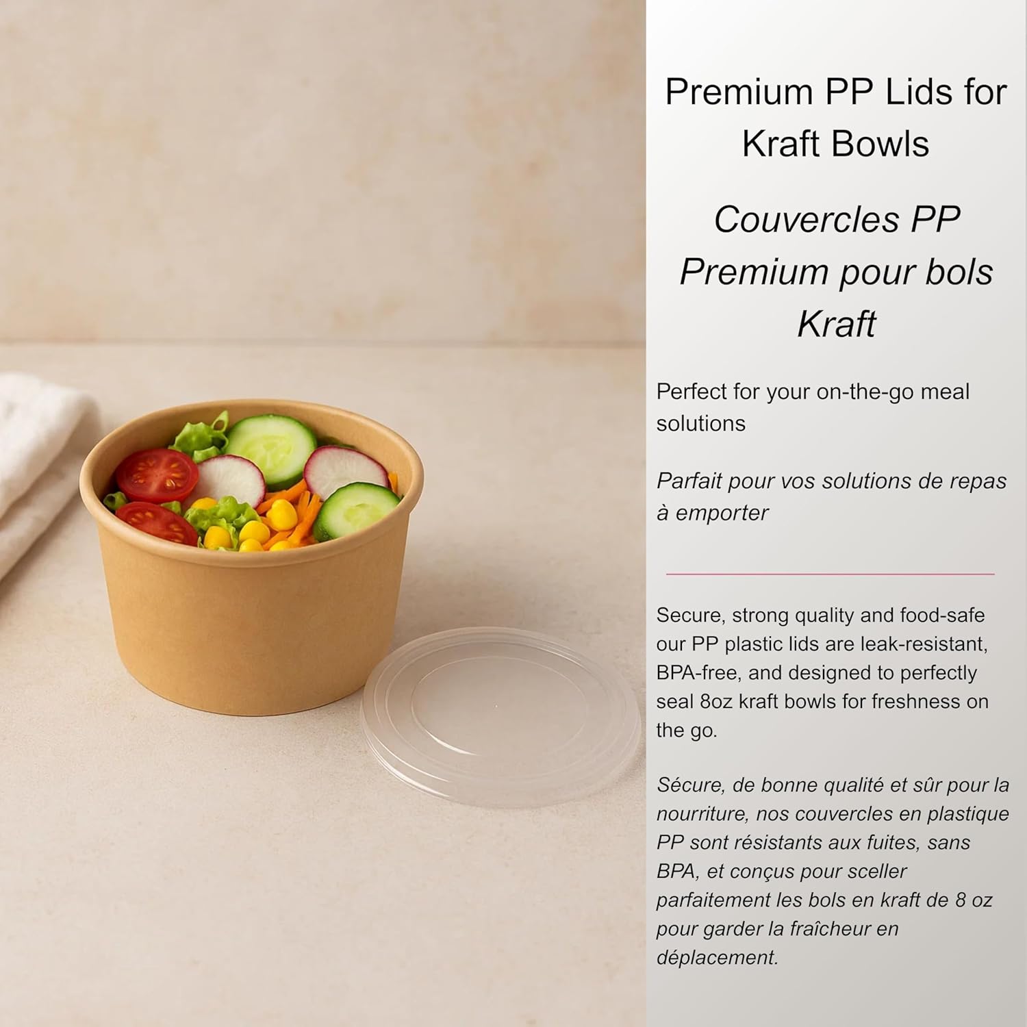 300 Count 111mm PP Lids for 12 and 16oz Brown Kraft Paper Food Bowls, Disposable Take-Out Container Covers, Microwave-Safe and Leak Resistant