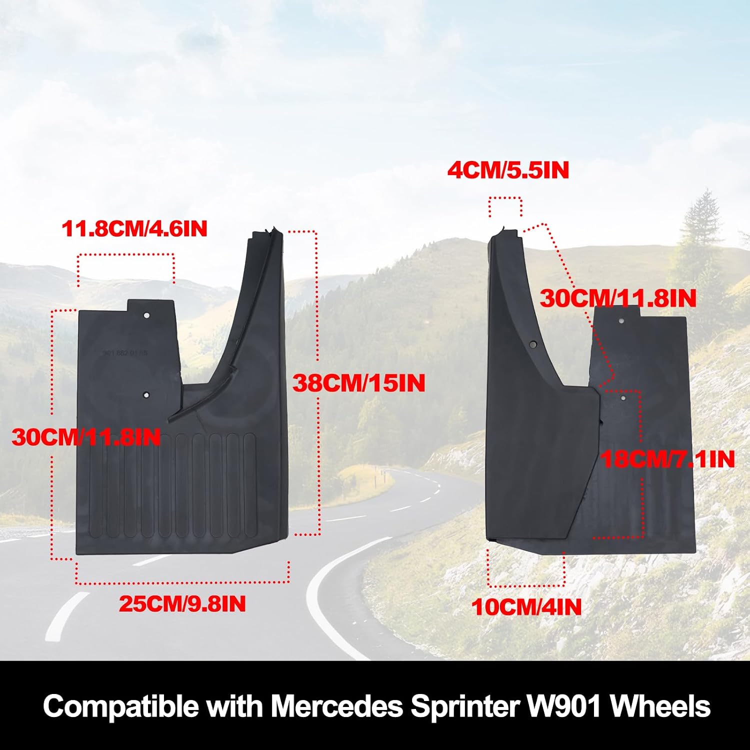 MP&PV Mud Flaps Compatible with Mercedes Sprinter W901, Front Wheel Splash Guards, Left and Right, Set of 2, 1996-2006, OE: 9018820105