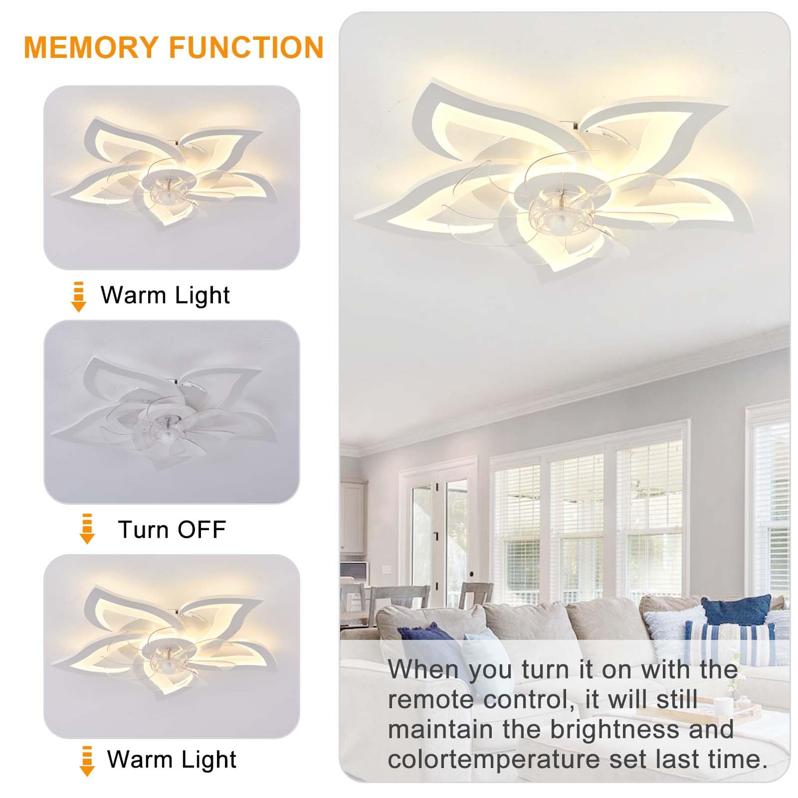 Lampadario Con Ventilatore Da Soffitto Design Silenzioso Moderno Dimmerabile DC Reversibile 6 Velocità Ventilatore Da Soffitto Con Luce E Telecomando Telecomando Per Camera Da Letto Salotto-White