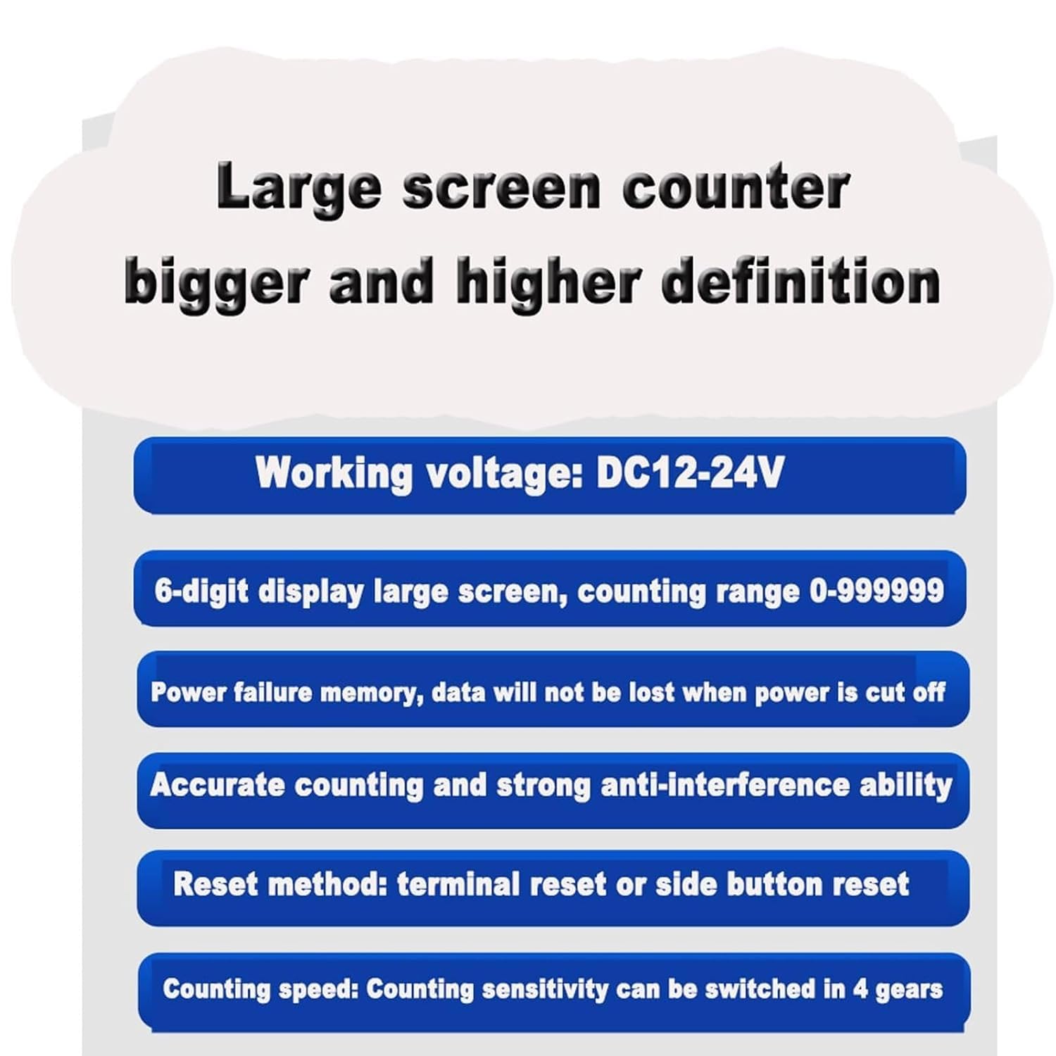 Led Digital Counter, 6-Digit Screen, Magnet Sensing Distance 20MM, Count Up to 999999, Power-Off Memory, for Conveyor Belt, Production Line, People Visitor