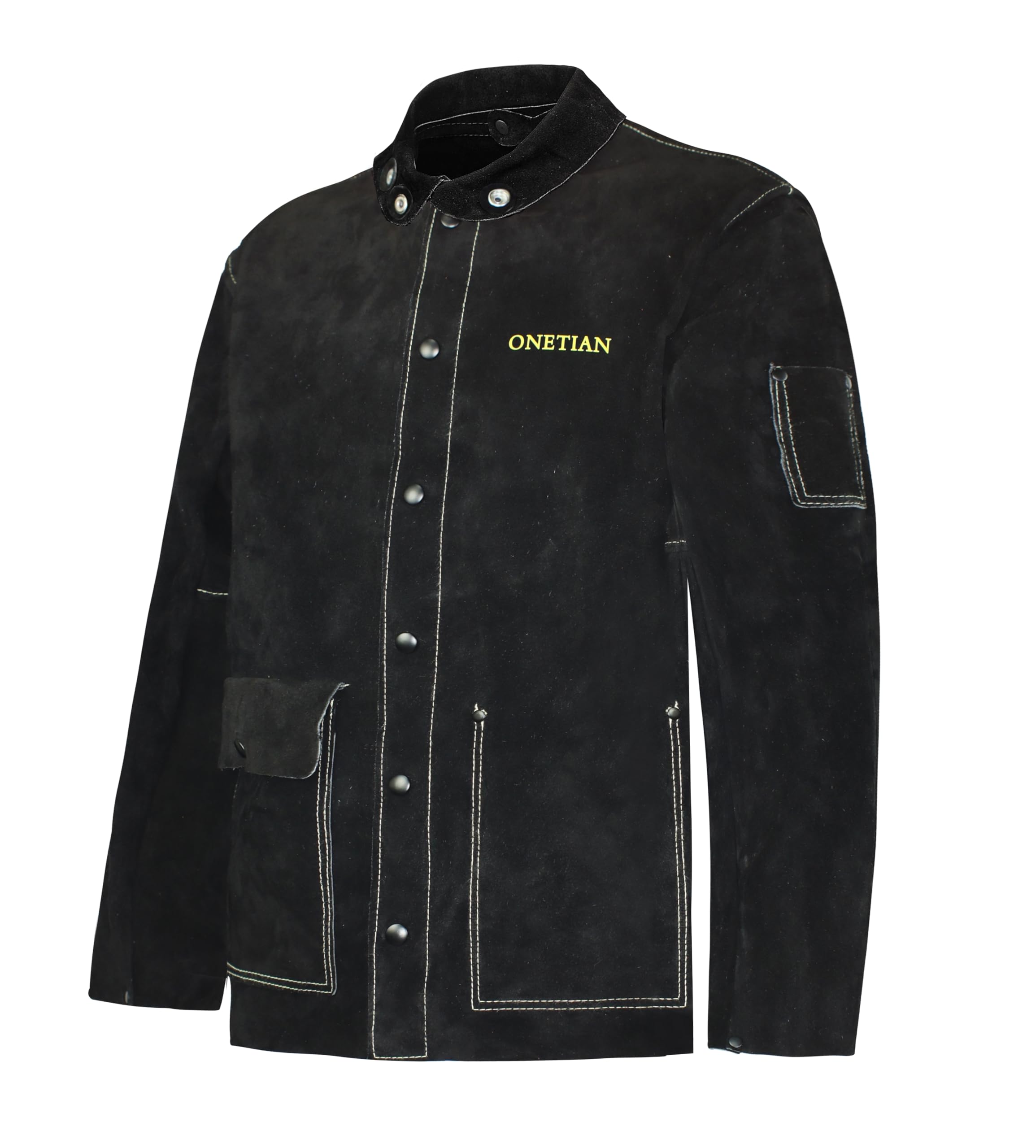 Veste de soudage en cuir noir, manteau de protection pour soudeur, veste de sécurité de travail FR, résistante à la chaleur et aux flammes