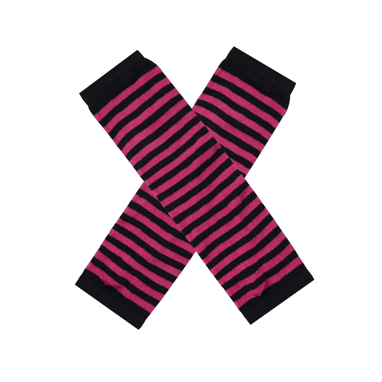 DRHOM Women's Knitted Fingerless Gloves 1 Pair Arm Warmers Extended Striped Elbow Mittens Winter for Outfit Party Costume Clubwear Accessories, Rose red, black, One size