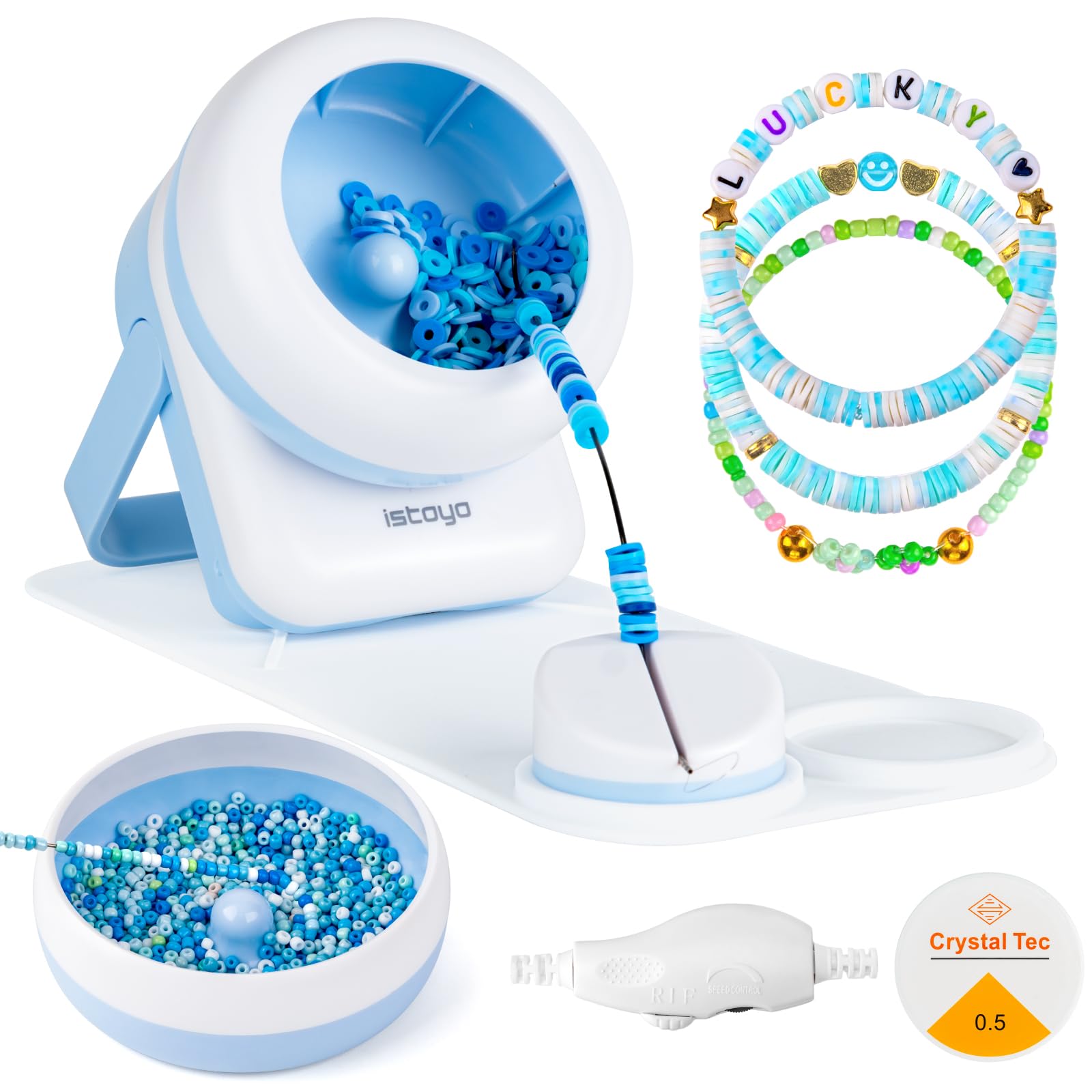 ISTOYO 2IN1 Verstelbare Elektrische Klei En Zaad Kraal Spinner, Dual-Purpose Sieraden Maken Tool Met Grote Oog Kralen Naald, Ideaal Voor Armbanden En Kettingen (Roze
