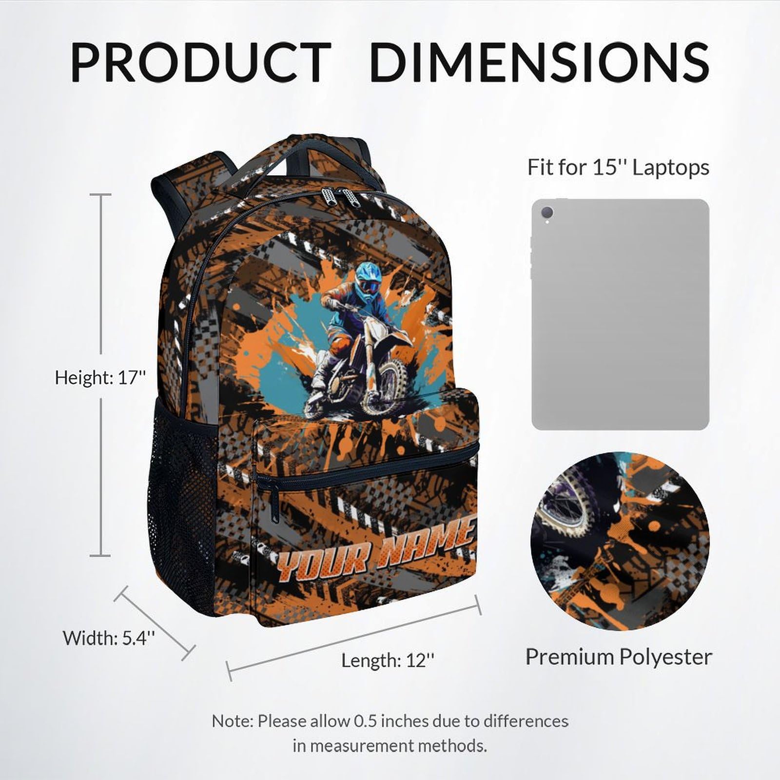 Kids Bookbag - Custom Motorcycle Backpack for Boys - 17 Inch School Backpack for Primary Middle - Cool School Bag for Children