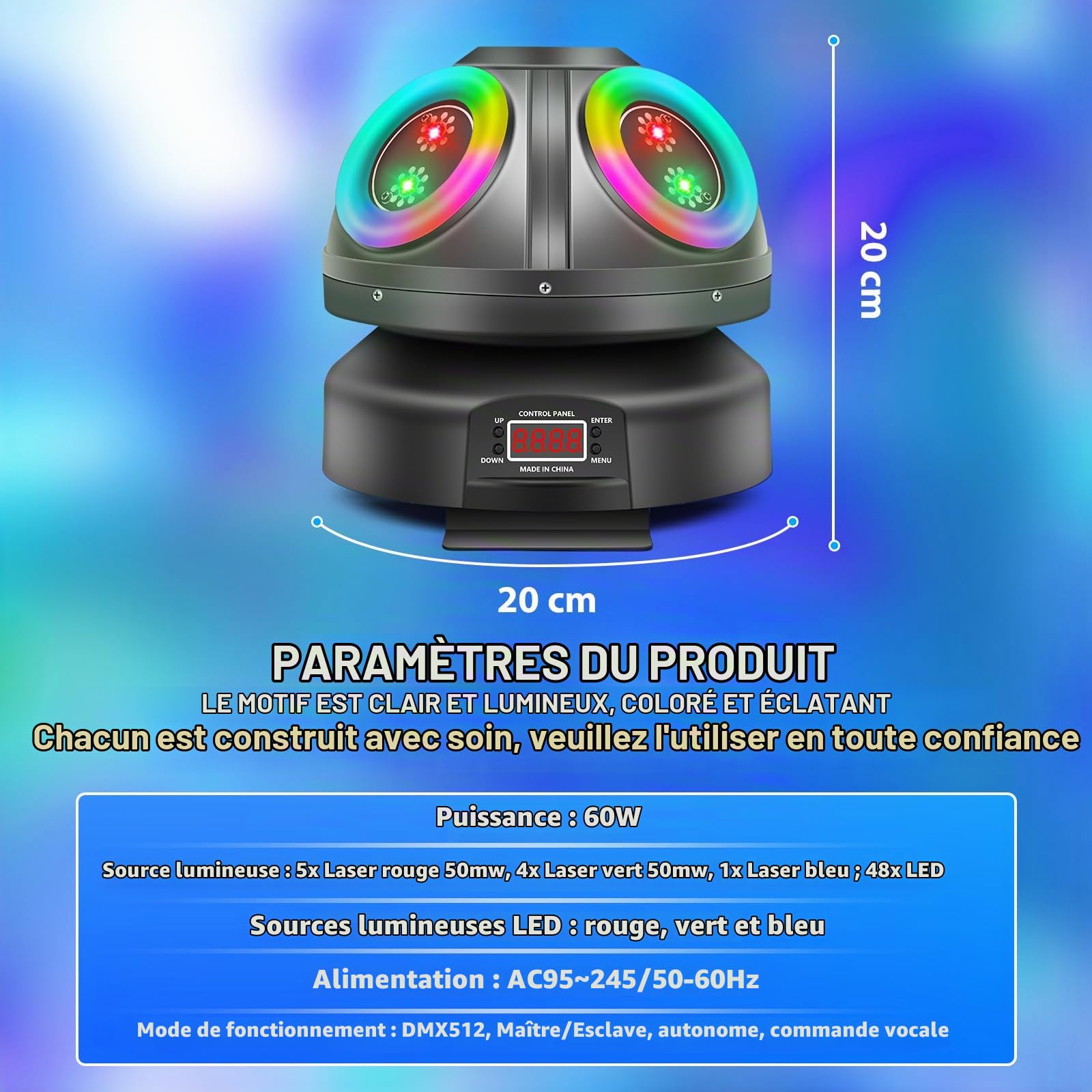Lumière de discothèque, T100, Moving Head,Lumière LED RGB DJ Projecteur Contrôlé par la musique Lumières de discothèque, Projecteur d'effets DMX,Pour KTV Réunion de famille Mariage