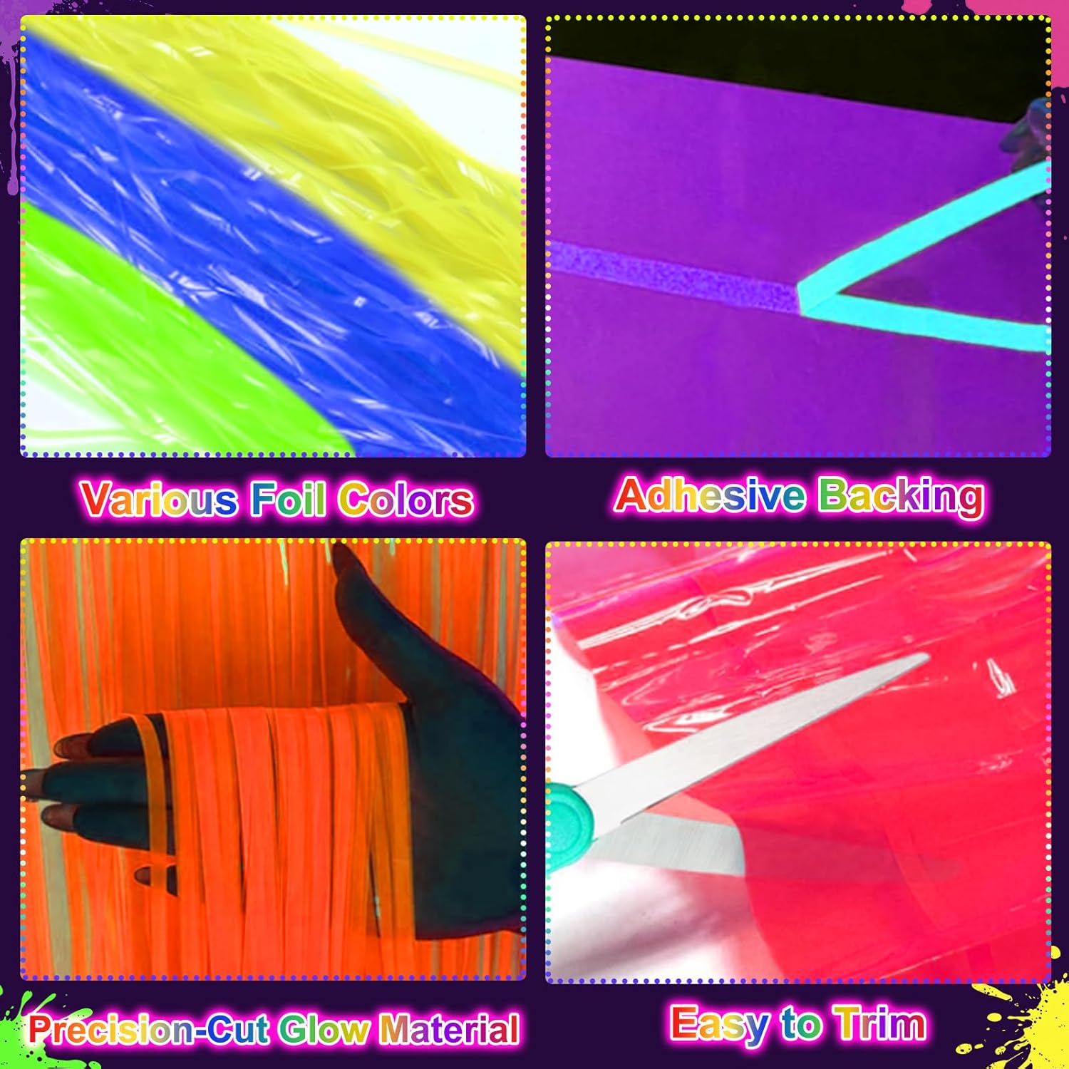 Glow in The Dark Party Supplies, 6 Pack Neon Glow Fringe Table Skirt