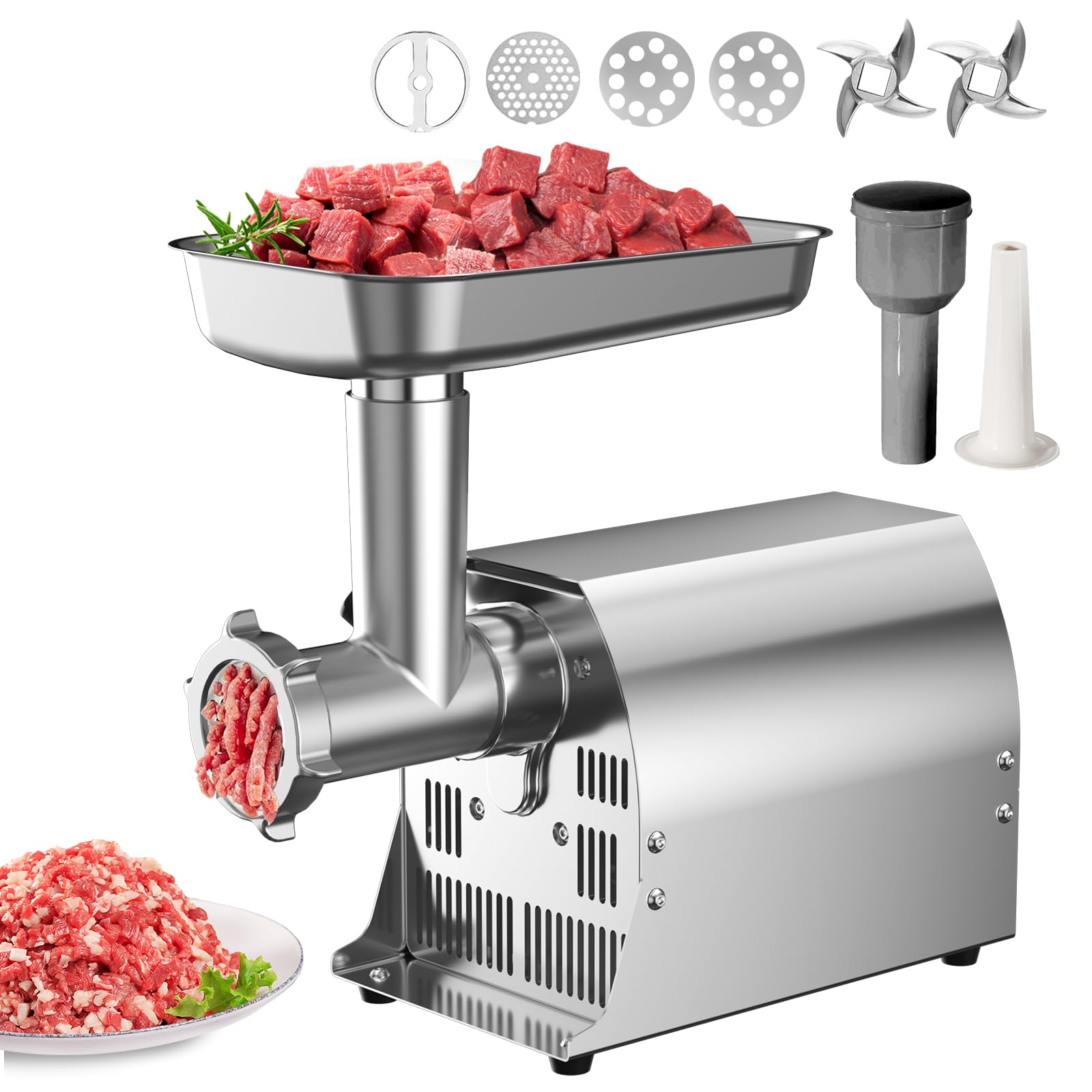 Photo 1 of Bluelinecool Electric Stainless Steel Meat Grinder - 3500W ETL Sausage Stuffer & Meat Mincer with 3 Plates, 2 Blades, Sausage Tubes Set, Reverse Function - Ideal for Family Meals, BBQ, Burgers, EG408