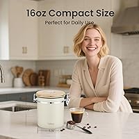 Vista 2 de Veken Recipiente de café, recipiente hermético de acero inoxidable para almacenamiento de alimentos de cocina con rastreador de fecha y cuchara