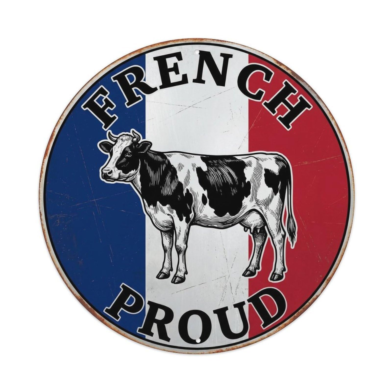 Olhnbad Style French Proud Cow Farm Animal Heritage Emblem Metal Tin Sign
