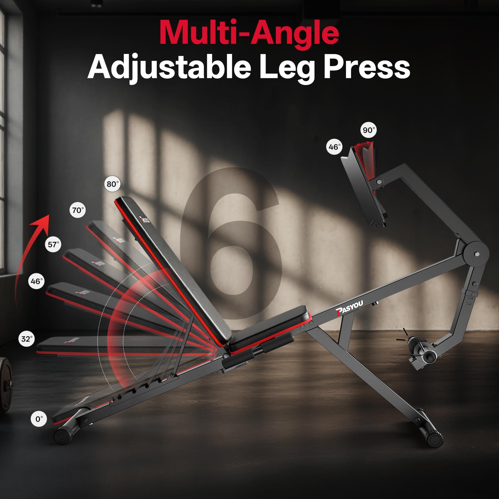 PASYOU Macchina Per l'Estensione Delle Gambe Con 6 Schienali Regolabili, Leg Press Per Palestra Domestica, Capienza Massima 100 KG, Panca Da Pesi Con Curl Gambe Per Esercizi Del Basso Corpo PM30