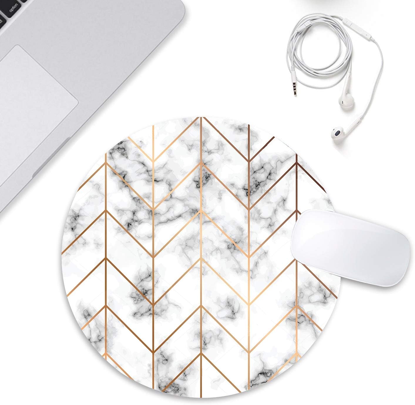 Black White Marble Stripe, Round Non-Slip Rubber, Office Accessories Desk Decor Mouse Pads for Computers Laptop image 3