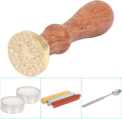 Miniatura 5 de Kit de sello de cera Yoption, sello de sellado de abeja y panal con palos de cera de sellado dorados, rojos y plateados, juego de caja de regalo