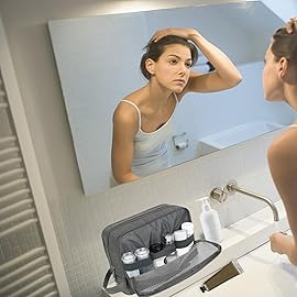 Toiletry Bag for Men Hanging Dopp Kit Water Resistant Shaving Bag Small Toiletry Bag for Traveling (Denim Pure Grey)