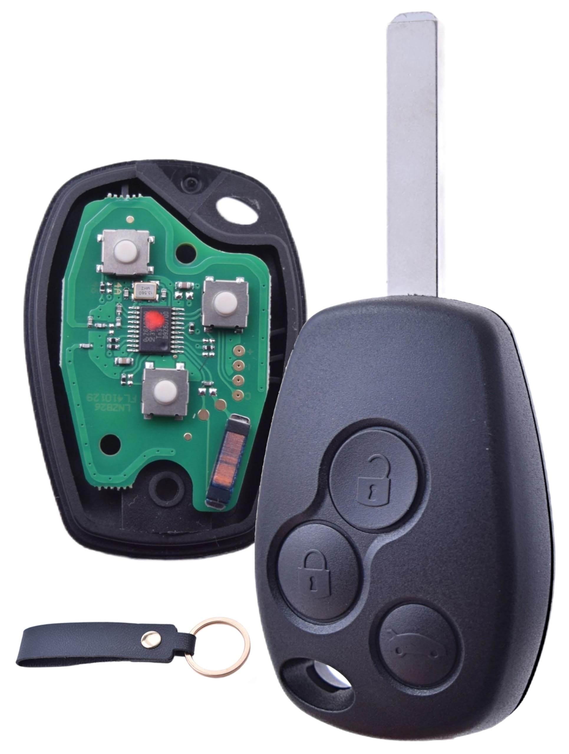 Clé Vierge ID46 Electronique à Programmer 3 Boutons Compatible avec Renault Clio 3, Master 3, Kangoo 2, Twingo 2, Wind, Trafic 2, Modus Lame VA2 Télécommande à Distance Testée