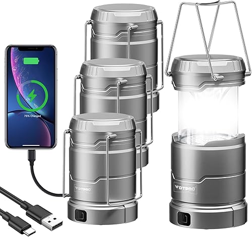 Paquete de 4 linternas de camping recargables plegables, 65 LED, 3 modos de iluminación, 1000 lm regulables, luces de campamento impermeables, disponible en Yaxa Costa Rica