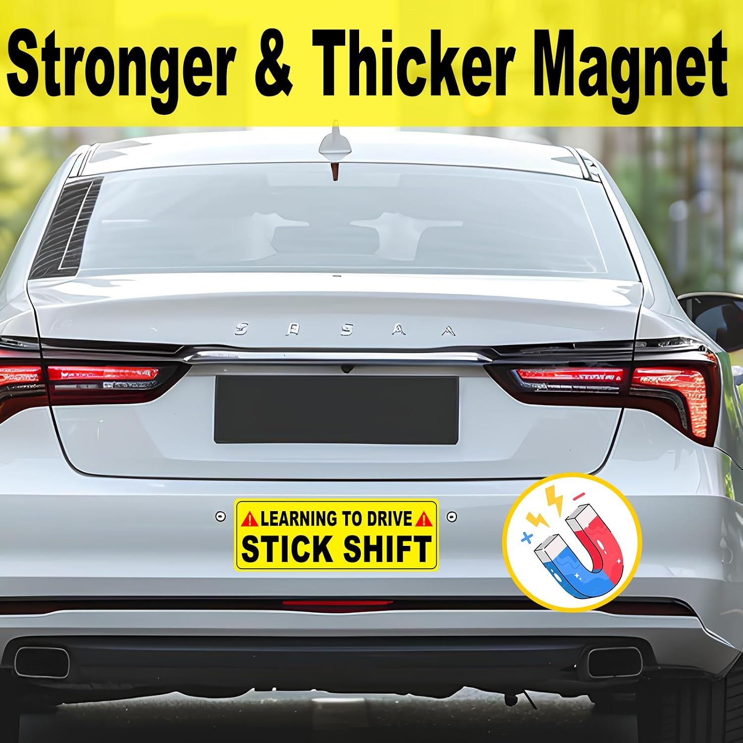 Learning to Drive Stick Shift Stay Back May Roll Back Car Magnet, Funny Student Driver Warning Magnetic Car Sign for New Manual Transmission Learners (Black-Yellow-2 Pack) image 2
