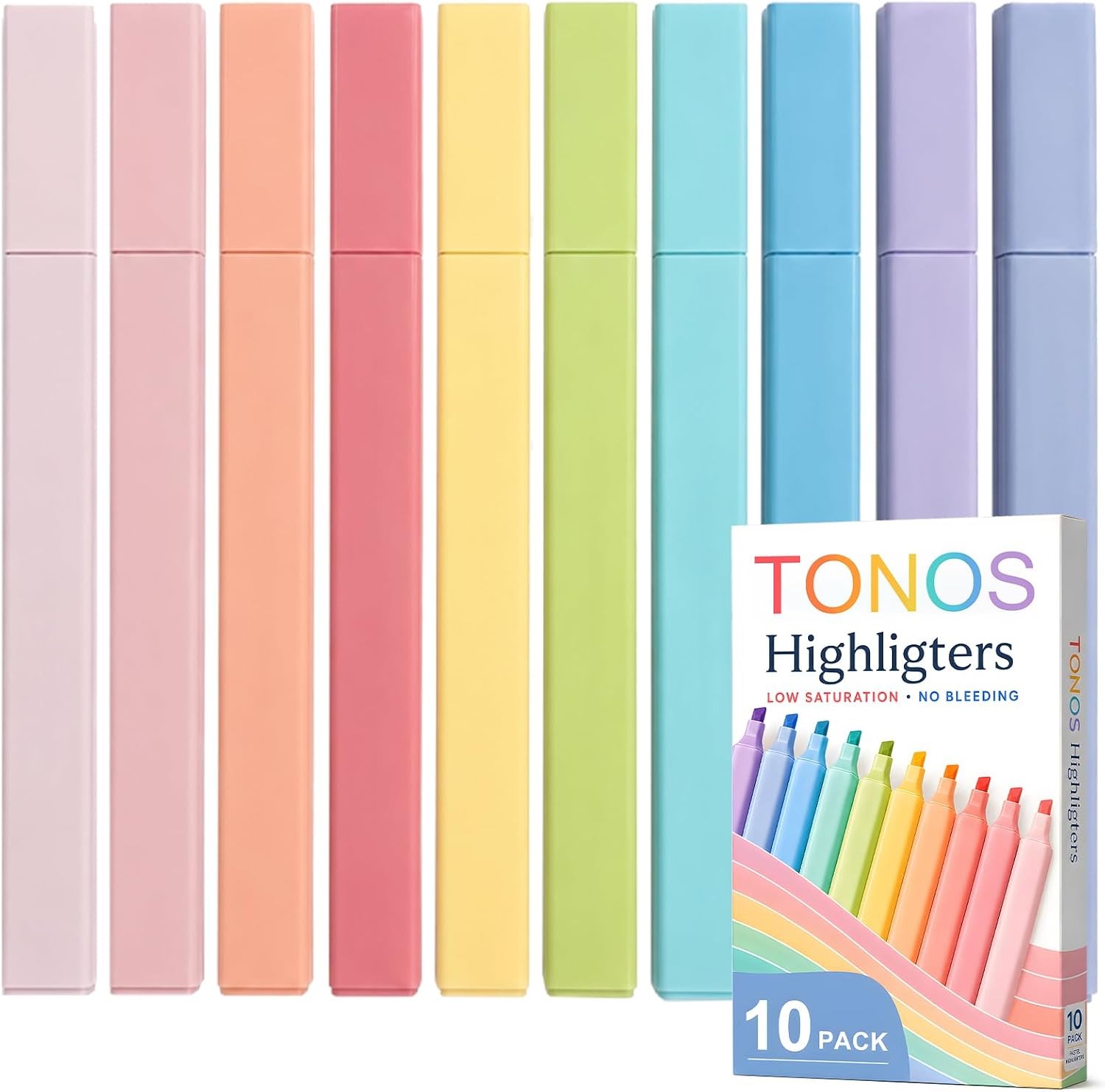 TONOS Highlighters Assorted Colors, 10 Pack Bible Highlighters, No Bleed