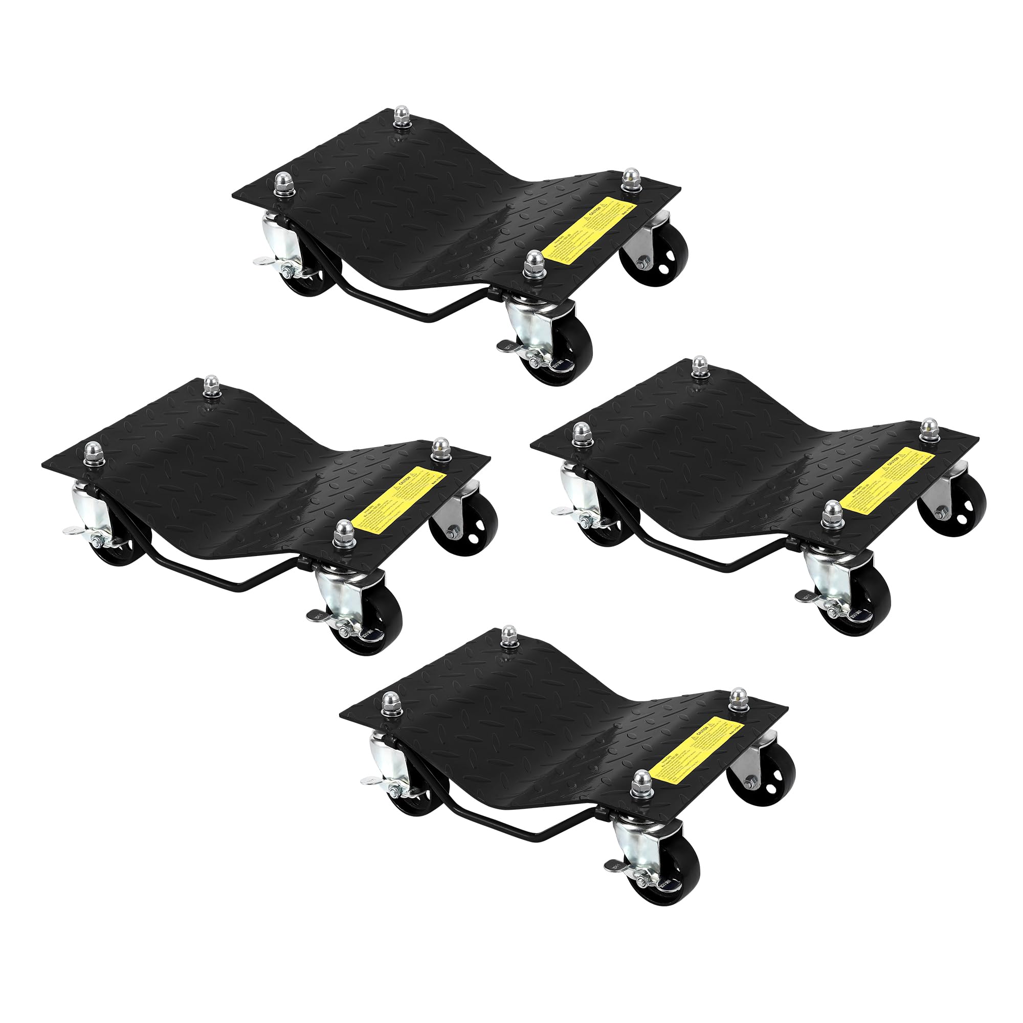 4 Stück Rangierhilfe Set bis 3600 kg Belastbar, Rangierroller aus Stahl, Wagenheber mit 360°-Lenkrollen und Feststellbremsen, rutschfeste Oberfläche, Rangierheber für PKWs Autos LKWs