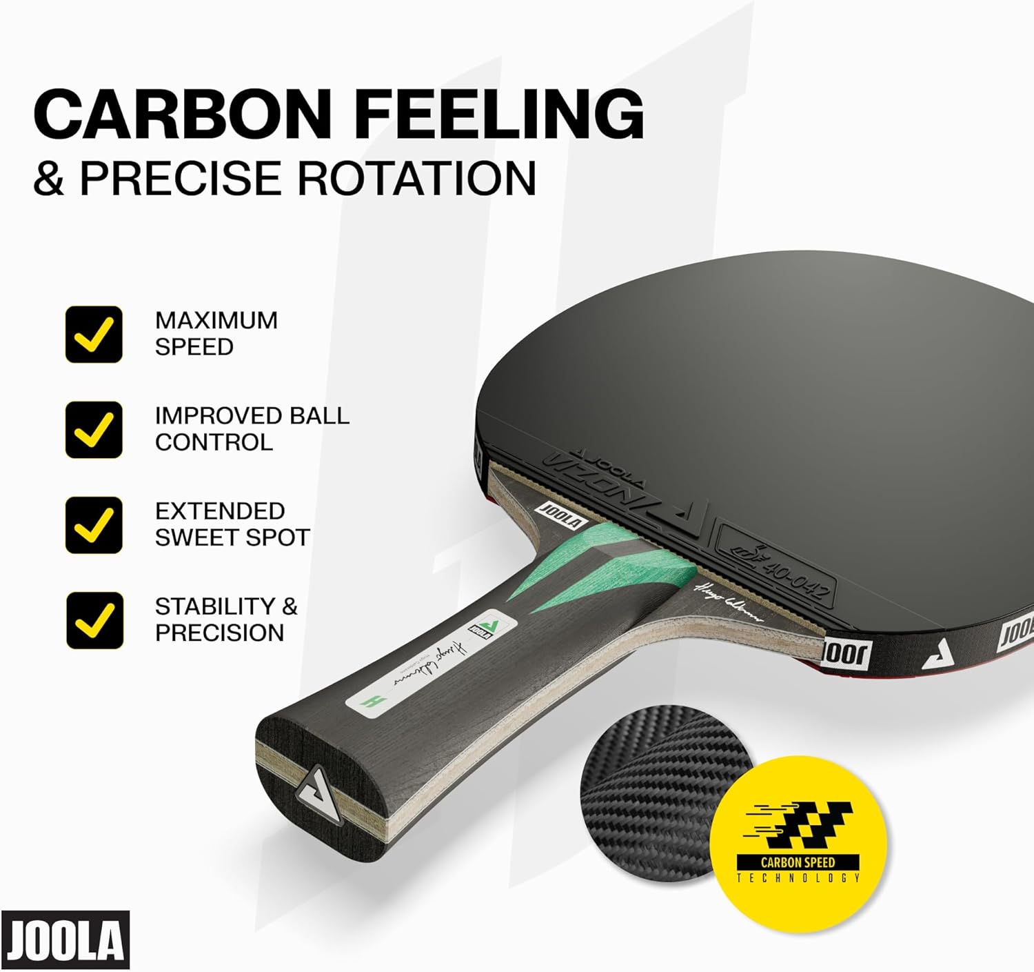 JOOLA Infinity Carbon Professional Table Tennis Paddle with Cover – Ergonomic Comfort Grip - ITTF Approved Rubbers - Competition Paddle for Powerful Spin - Protective Packaging Case